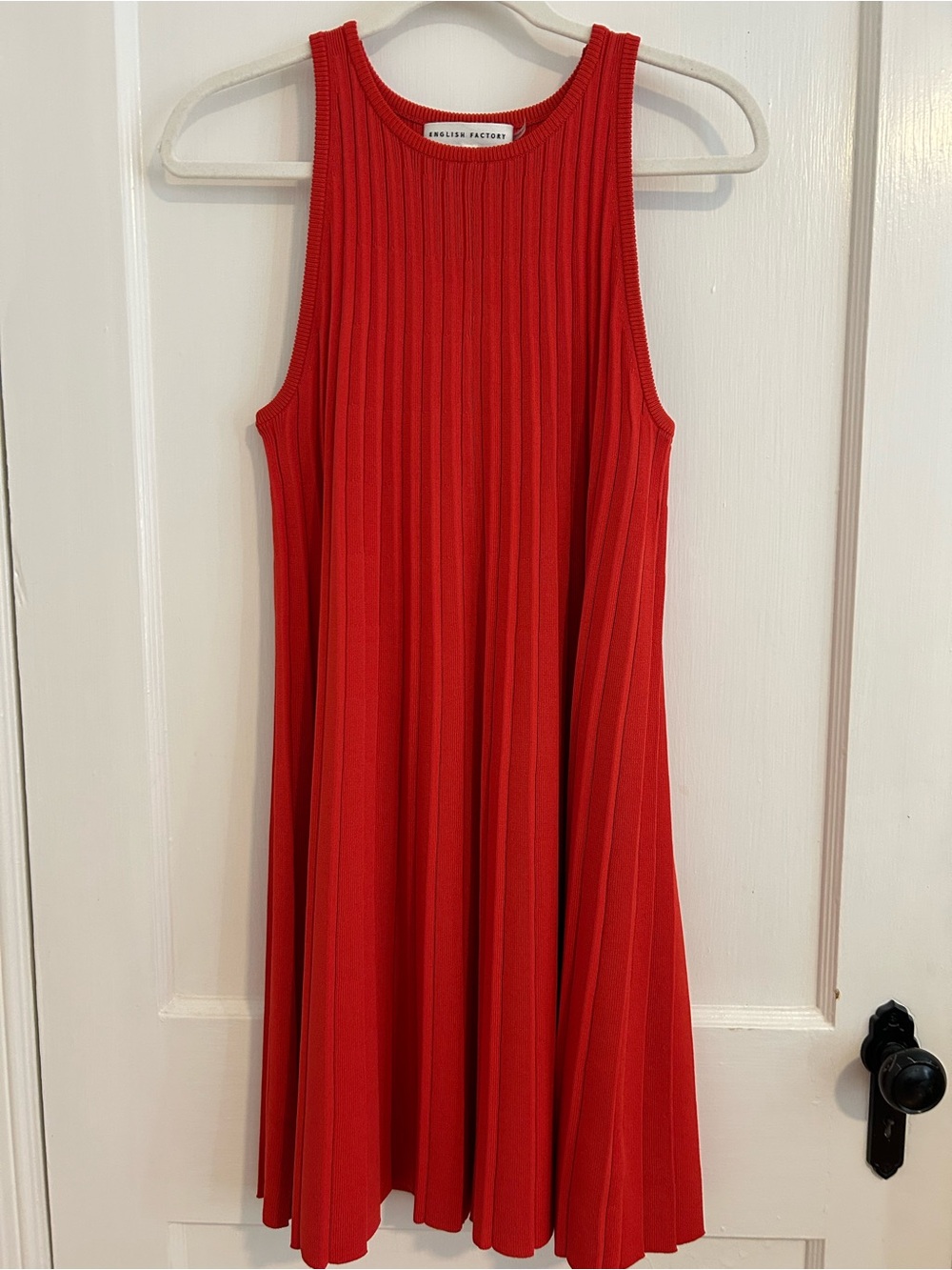 English Factory Vibrant Red Ribbed A-Line Mini Dress